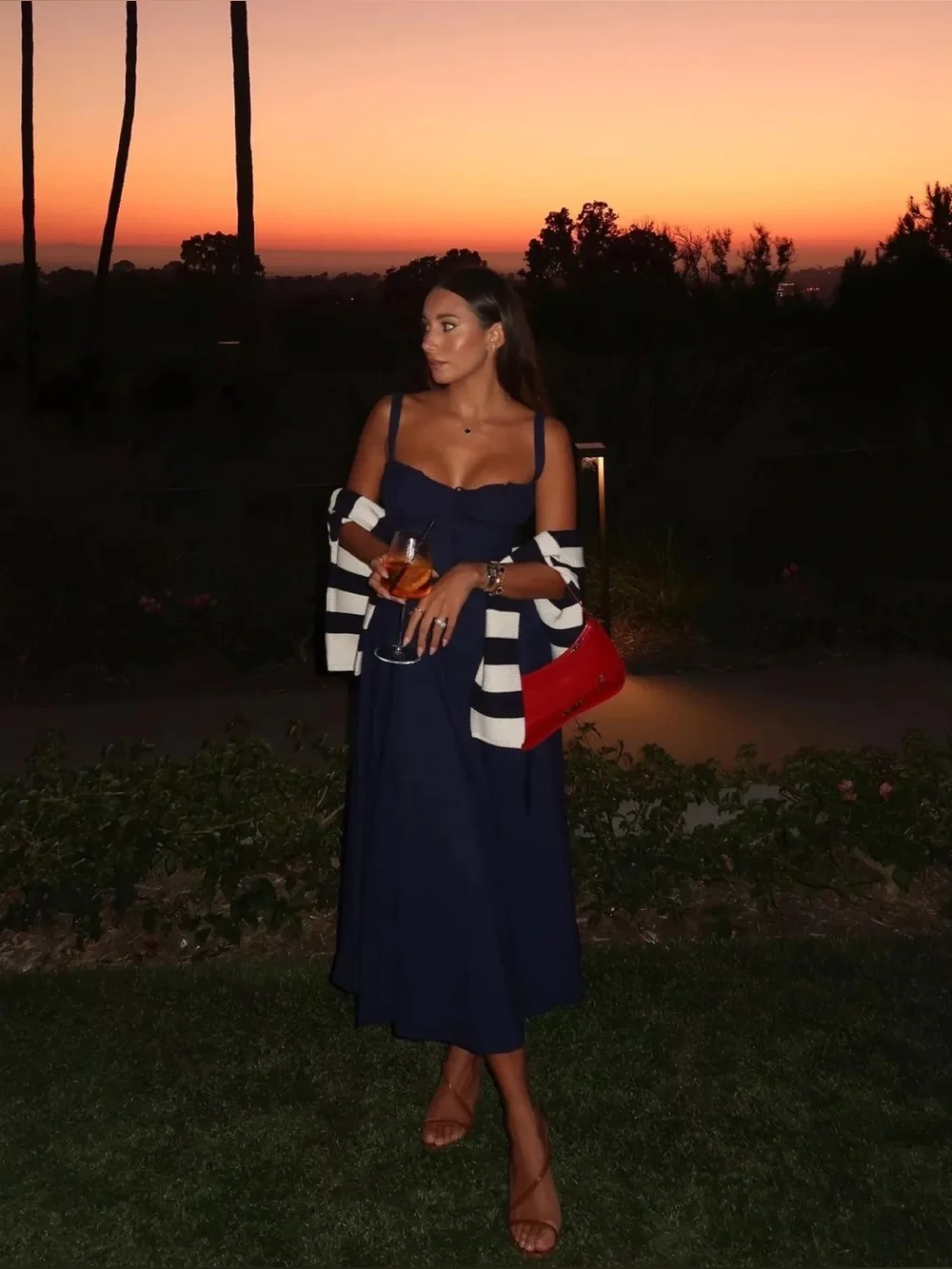 house of cb navy midi dress 'Solada' Navy Georgette Halter Midi Dress